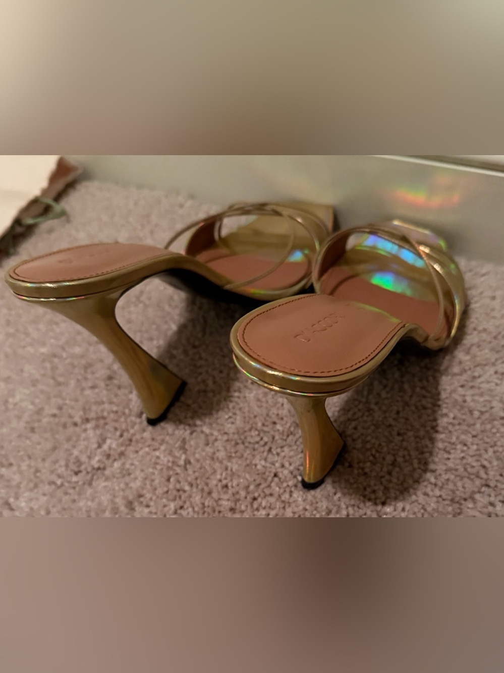 D’Accori Metallic Gold High-Heel Slide Sandals - Picture 3 of 5